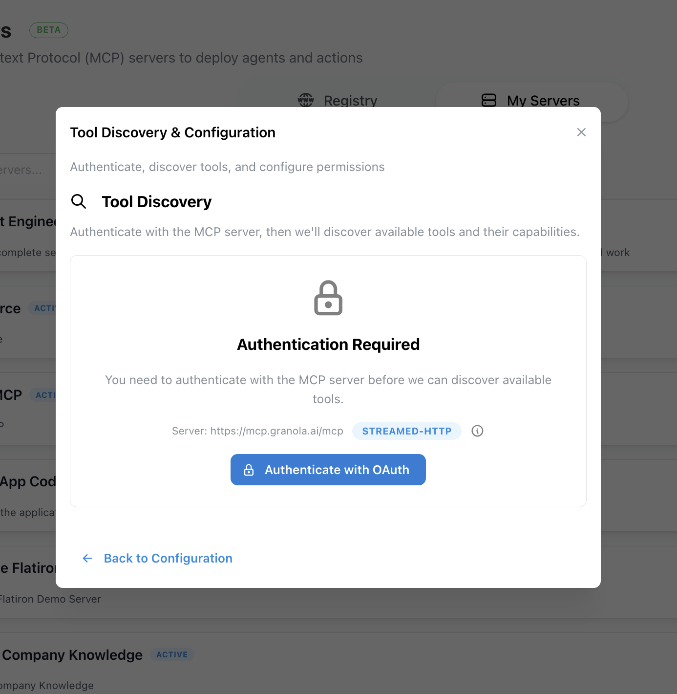OAuth authentication prompt for connecting to the third-party provider