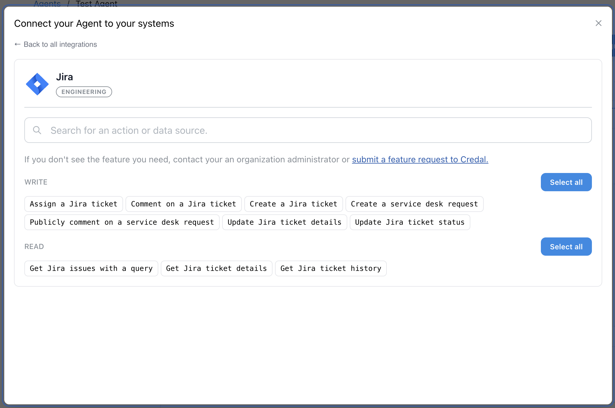 Selecting read and write published actions with the Add button in the bottom right