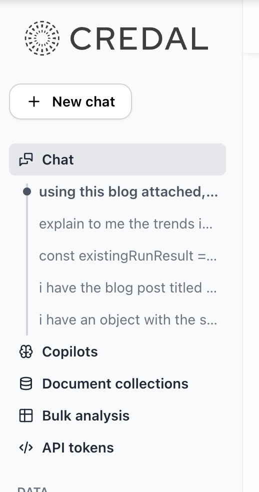 Document Collection tab in the Credal sidebar