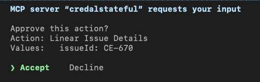 In-product approval prompt appearing directly in the MCP client