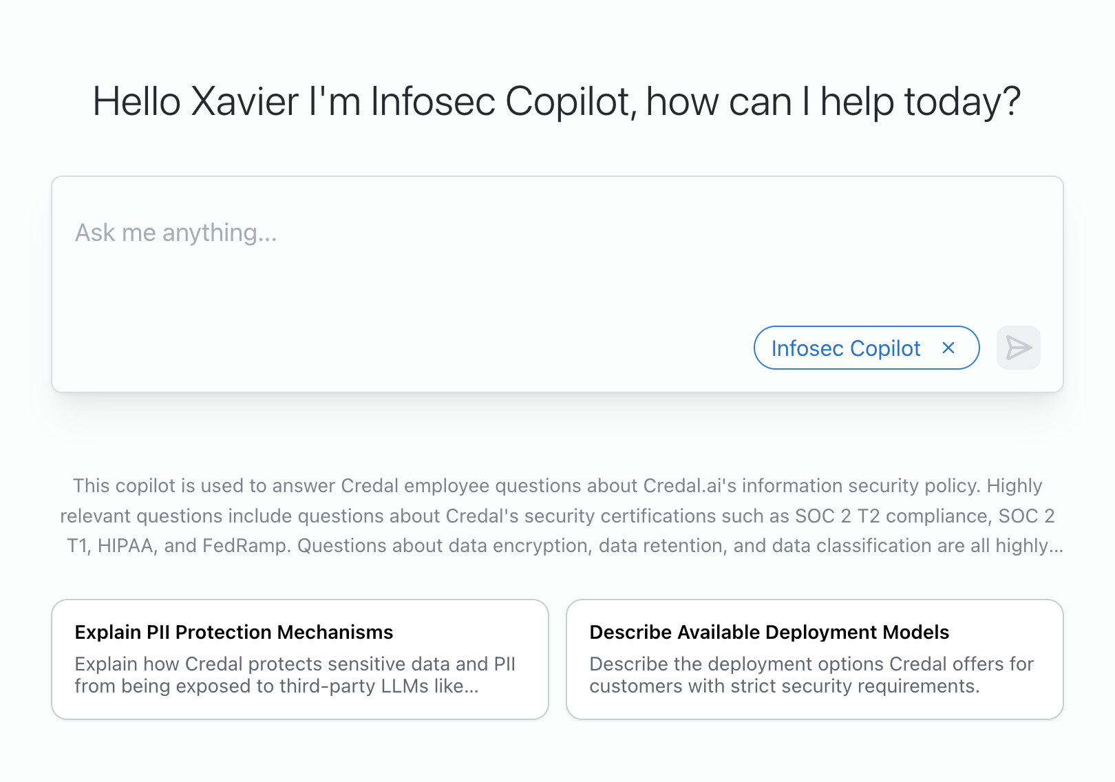 Suggested question cards displayed in the chat with the Enable Suggested Questions toggle on