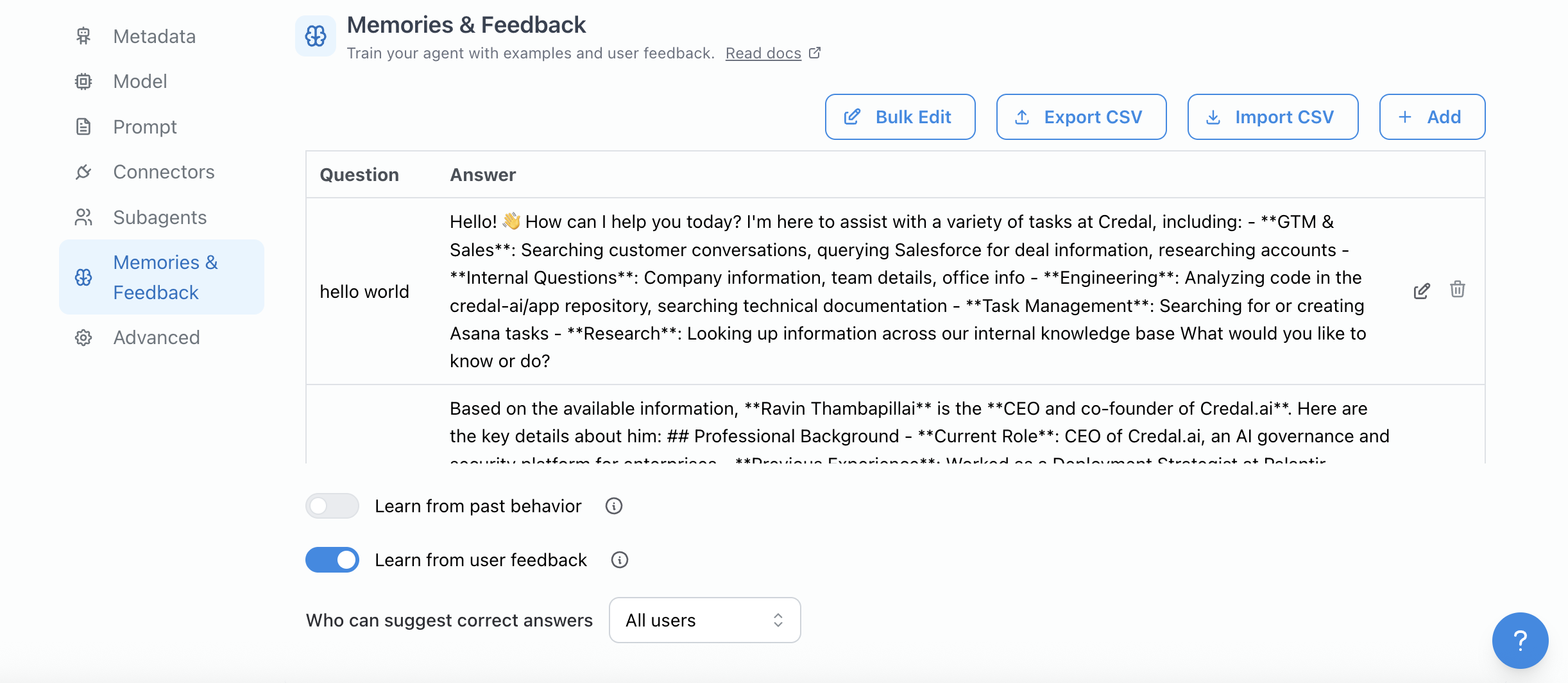 Configure tab option to fetch examples with positive feedback from historical agent usage