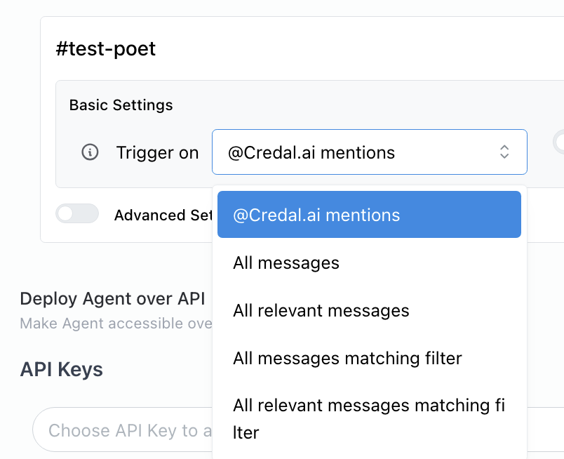 Routing options for how an agent responds to messages in a Slack channel