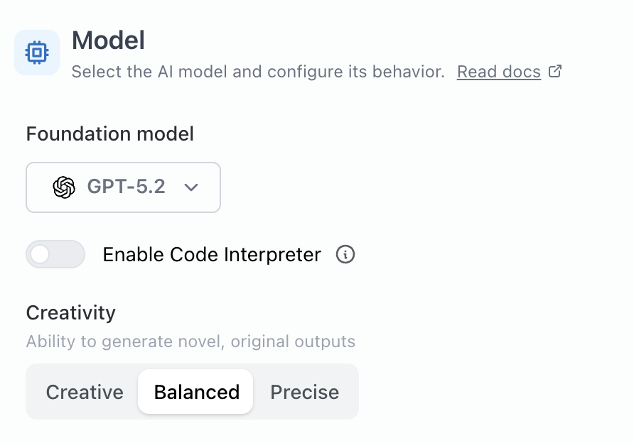 The creativity setting with precise, balanced, and creative options
