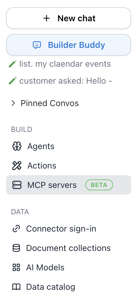 MCP Servers tab in the left sidebar