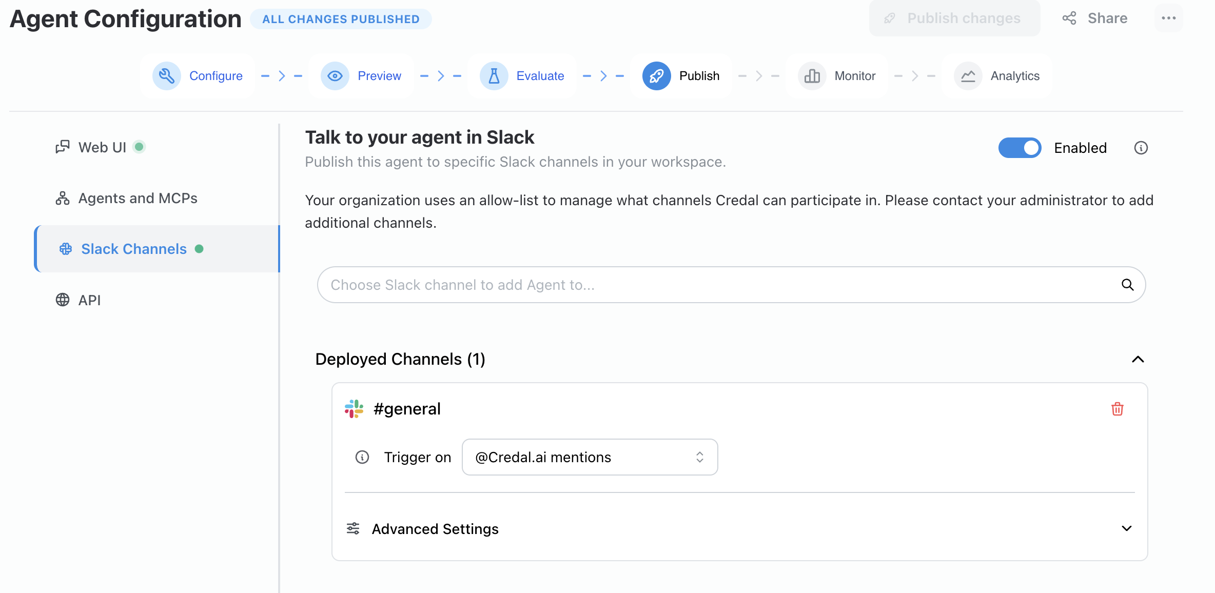 Slack configuration options for choosing which messages the agent answers