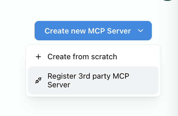 Import a Third-Party MCP Server option in the Create New MCP Server menu