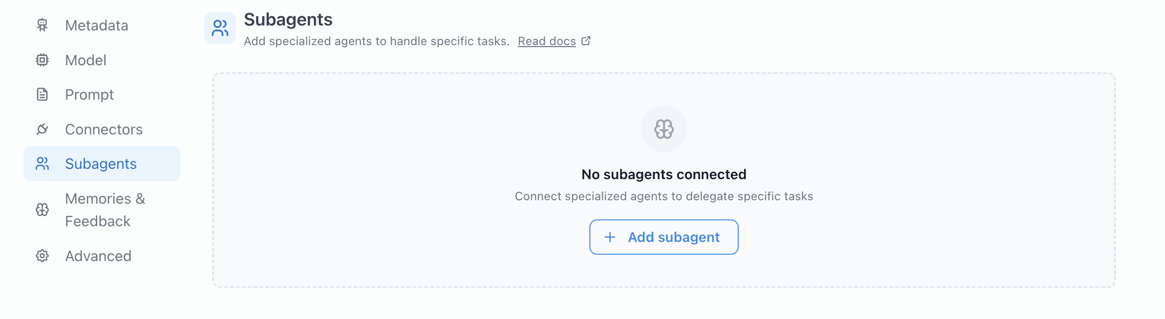 Connected subagent listed in the orchestrator's subagents section