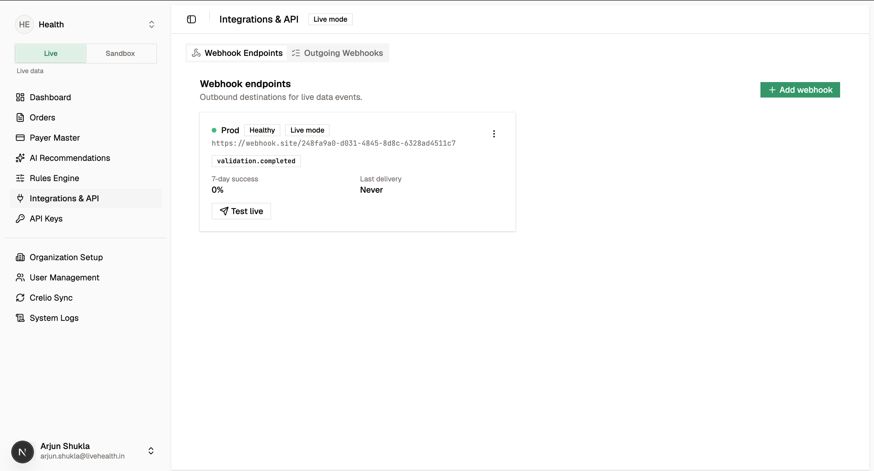 Webhook endpoints