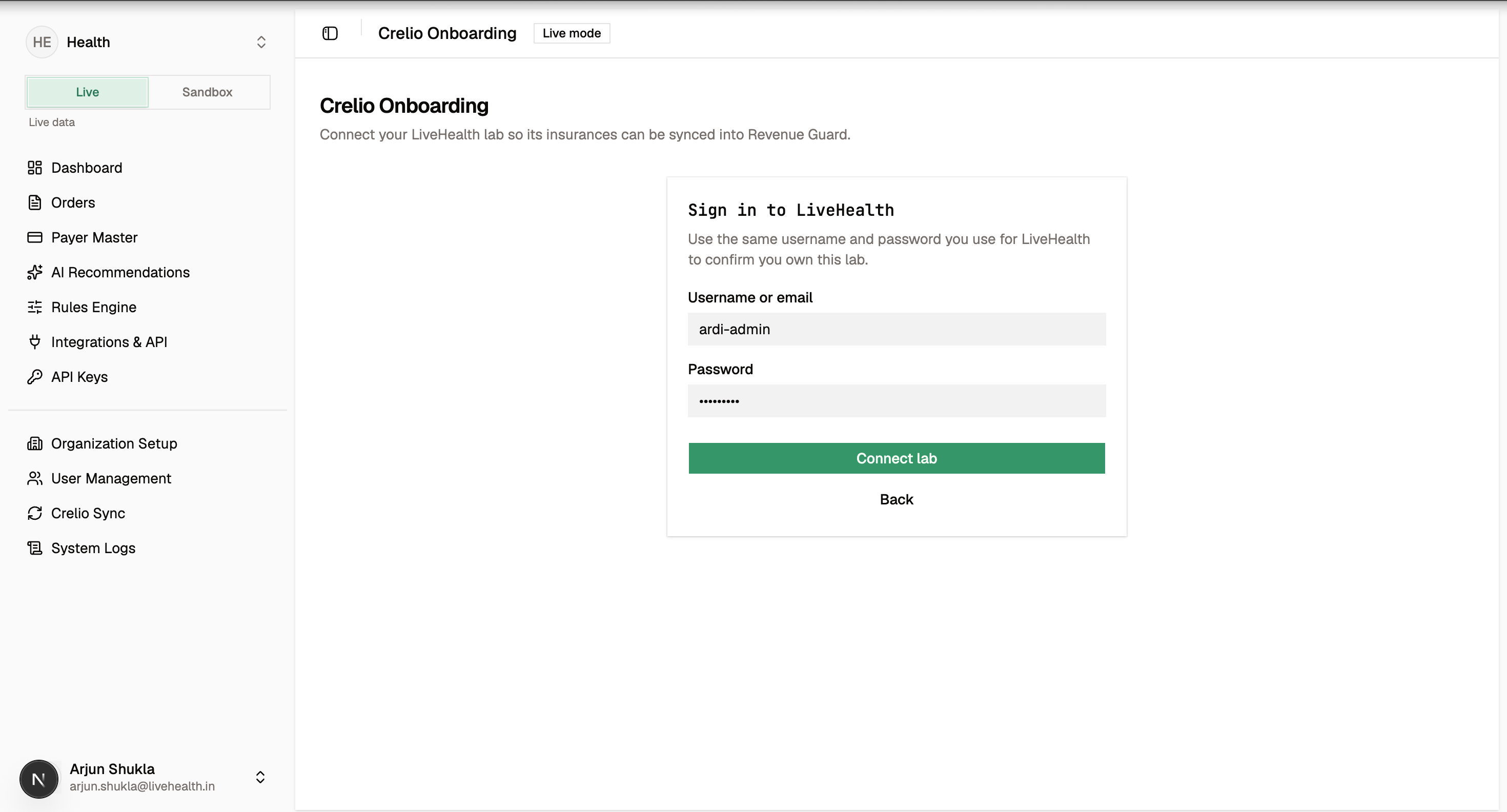 Crelio onboarding