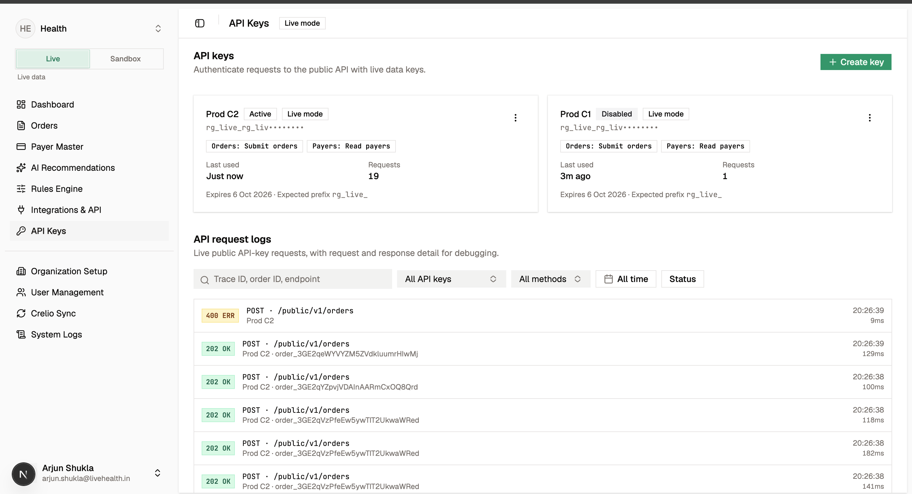 API request logs
