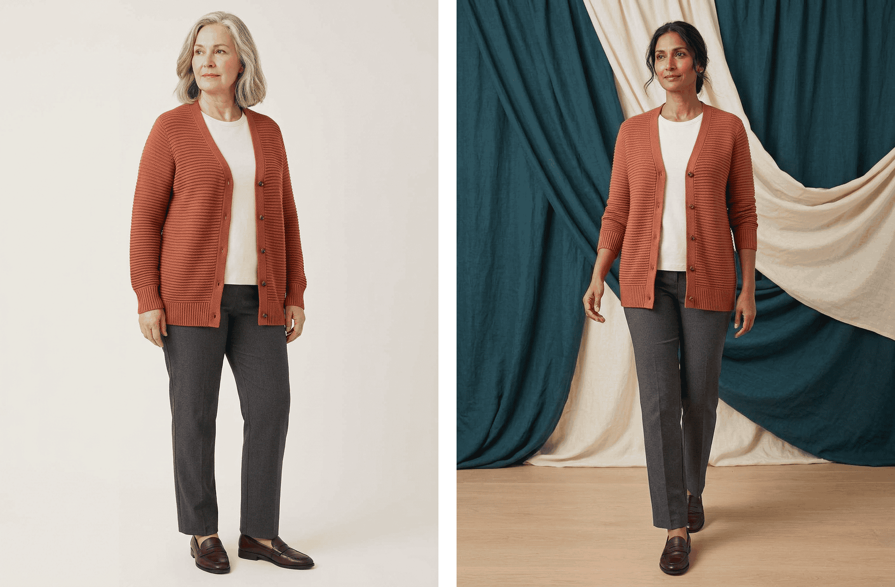 Before and after adult apparel image variation
