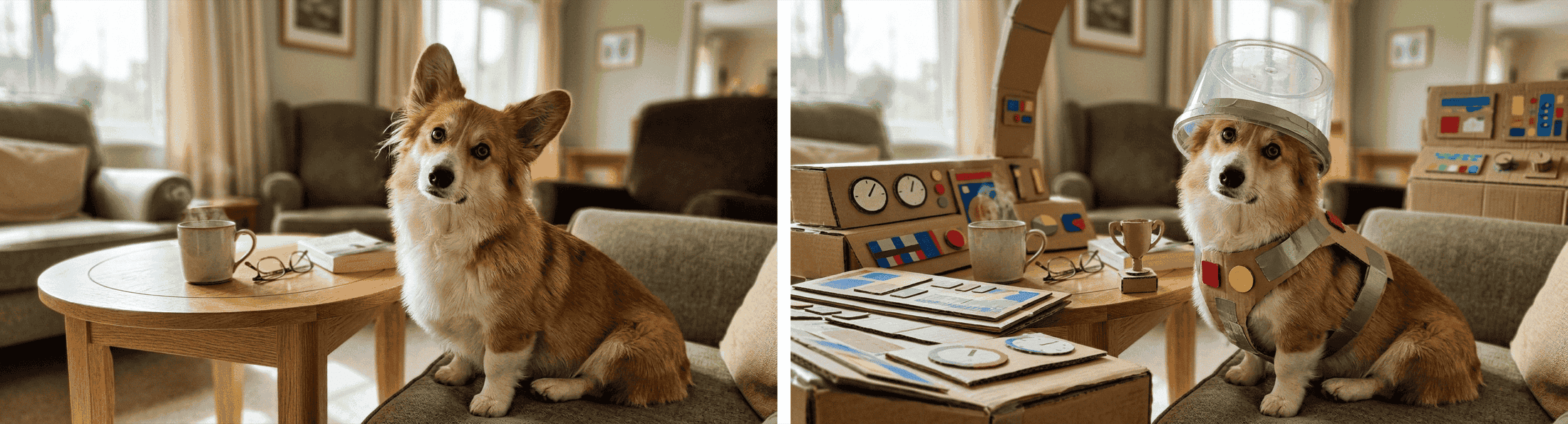 Before and after funny pet image edit