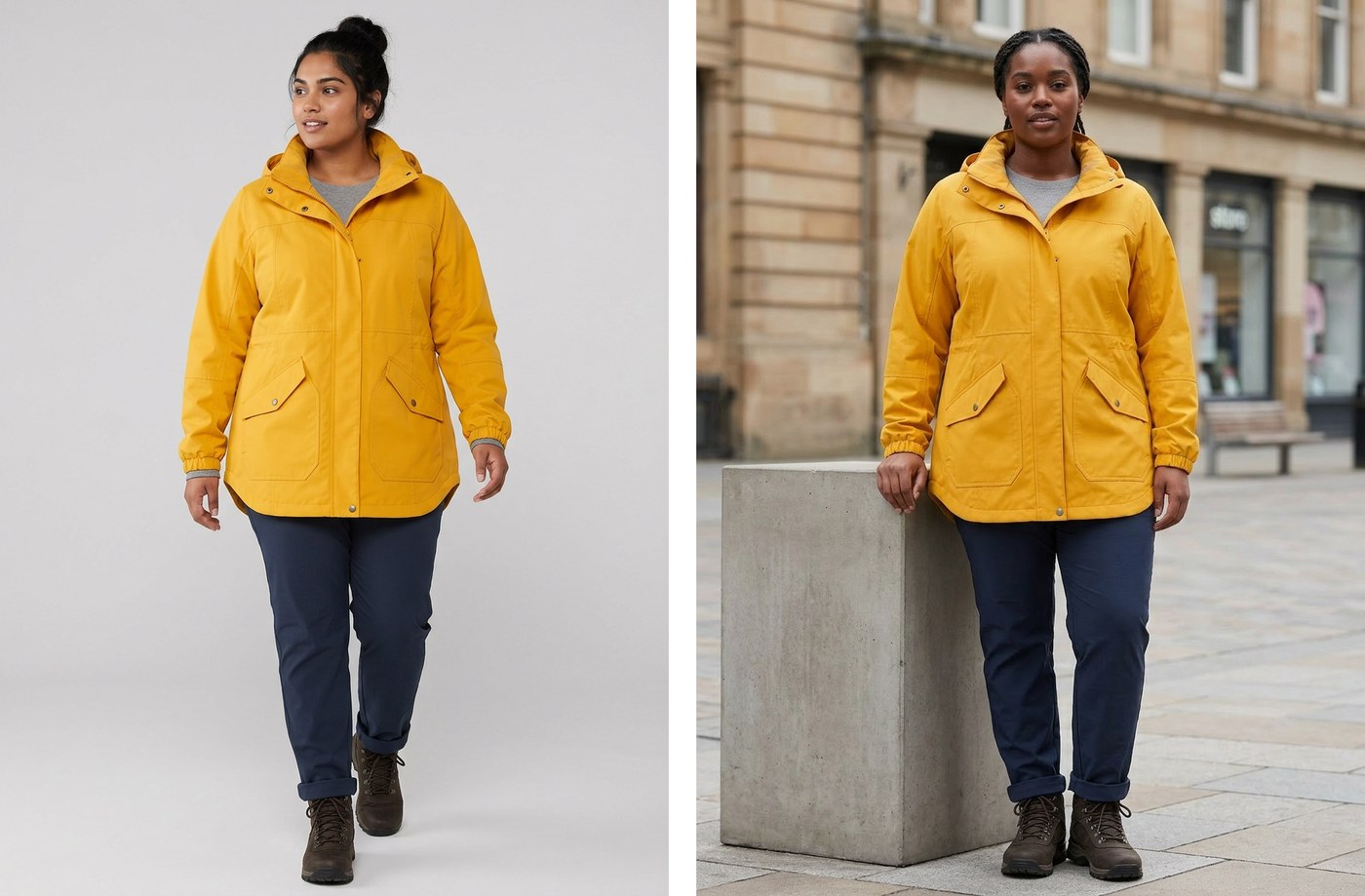 Before and after adult apparel image variation