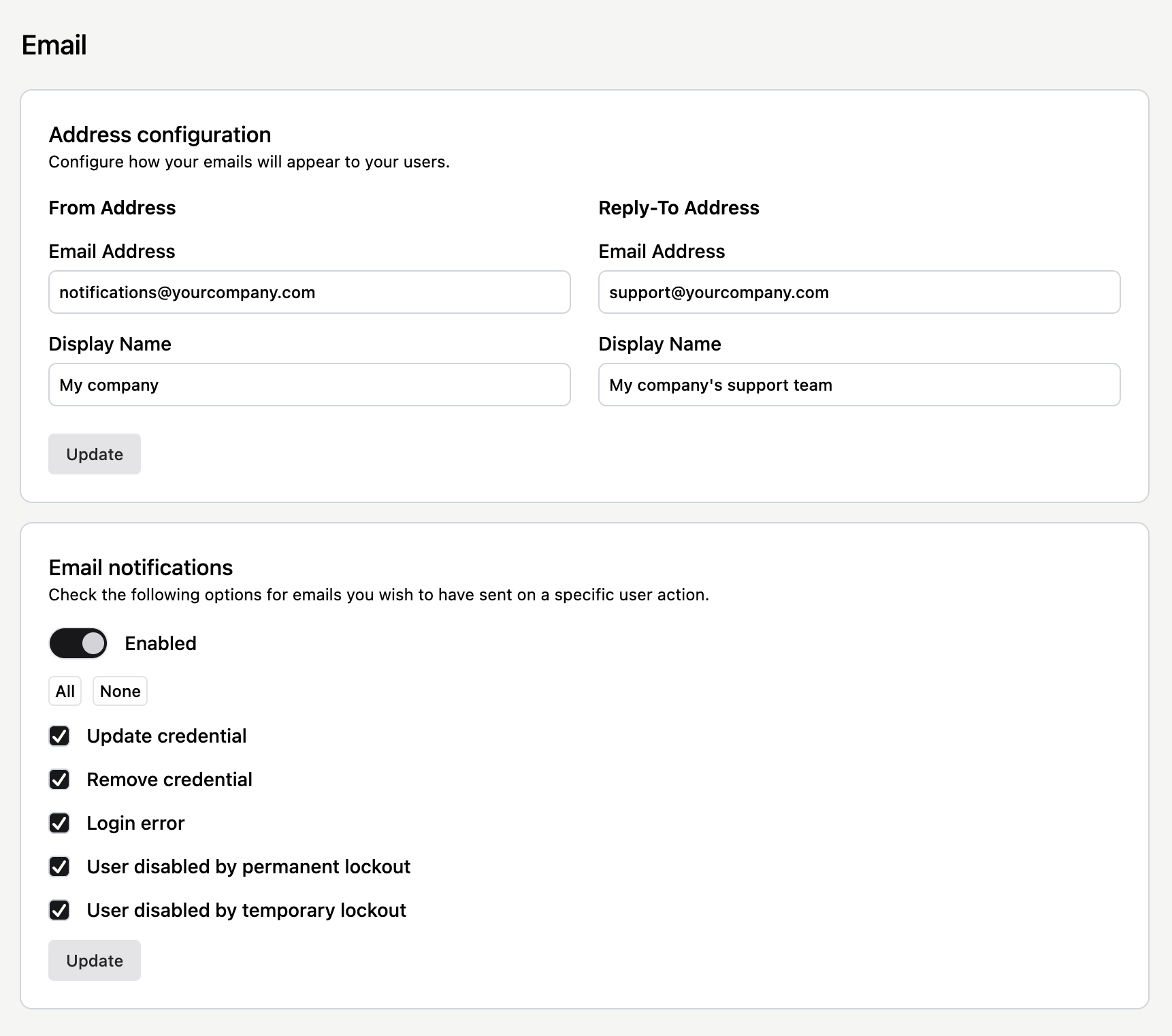 Email configuration