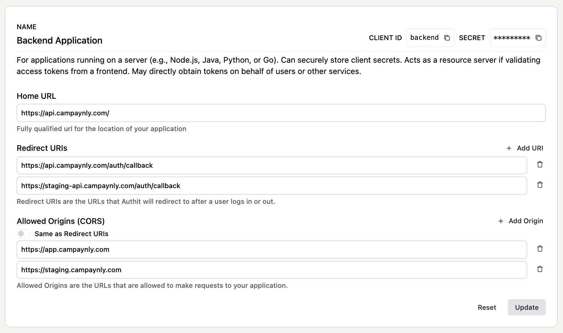 Backend application