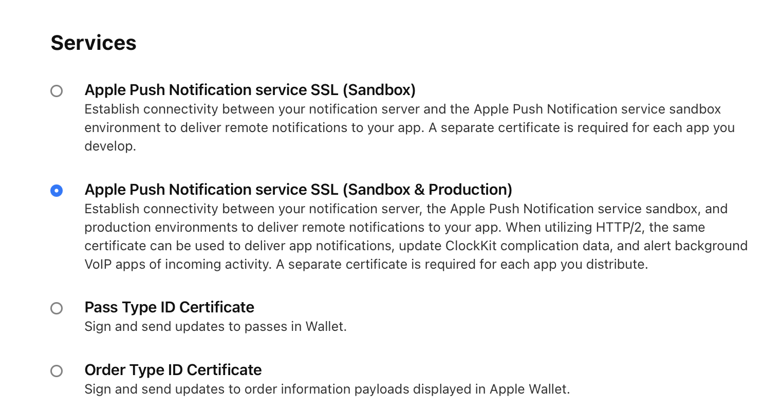 Select push certificate type