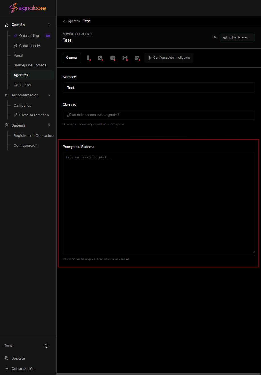 Configuración del prompt general