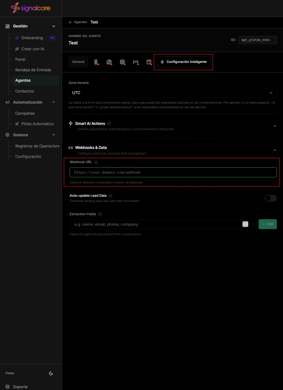 Configuración de URL de webhook