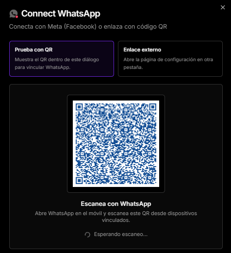 Interfaz de escaneo de código QR de WhatsApp