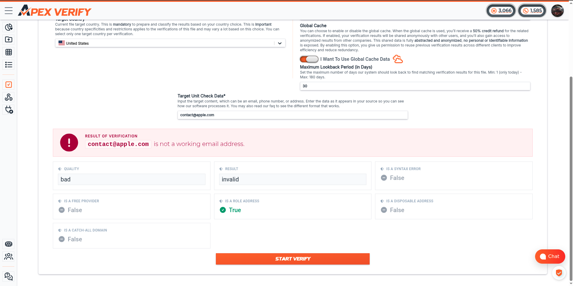 Unit Check verification result