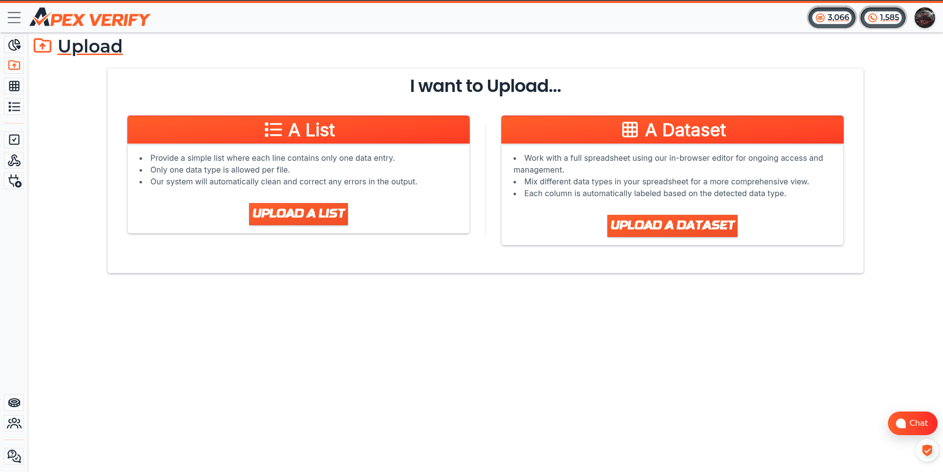 Navigate to the Upload section