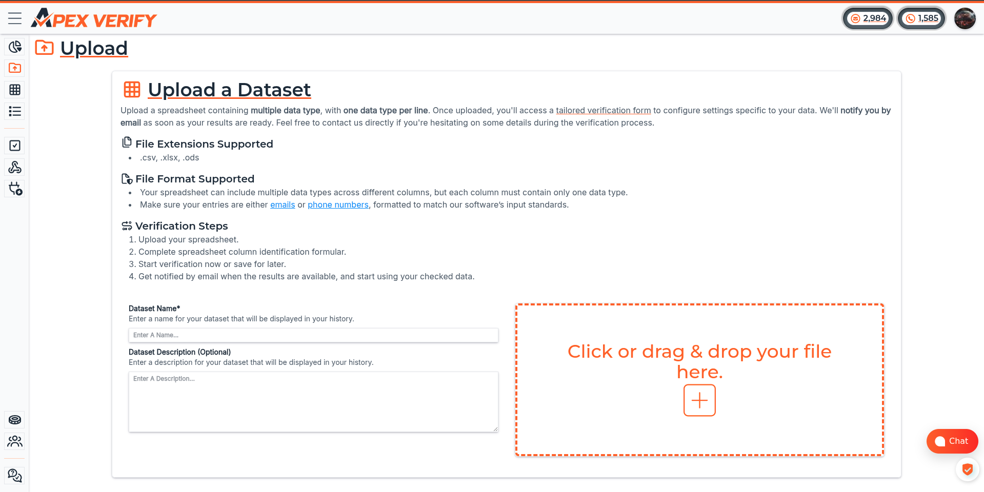 Upload your dataset
