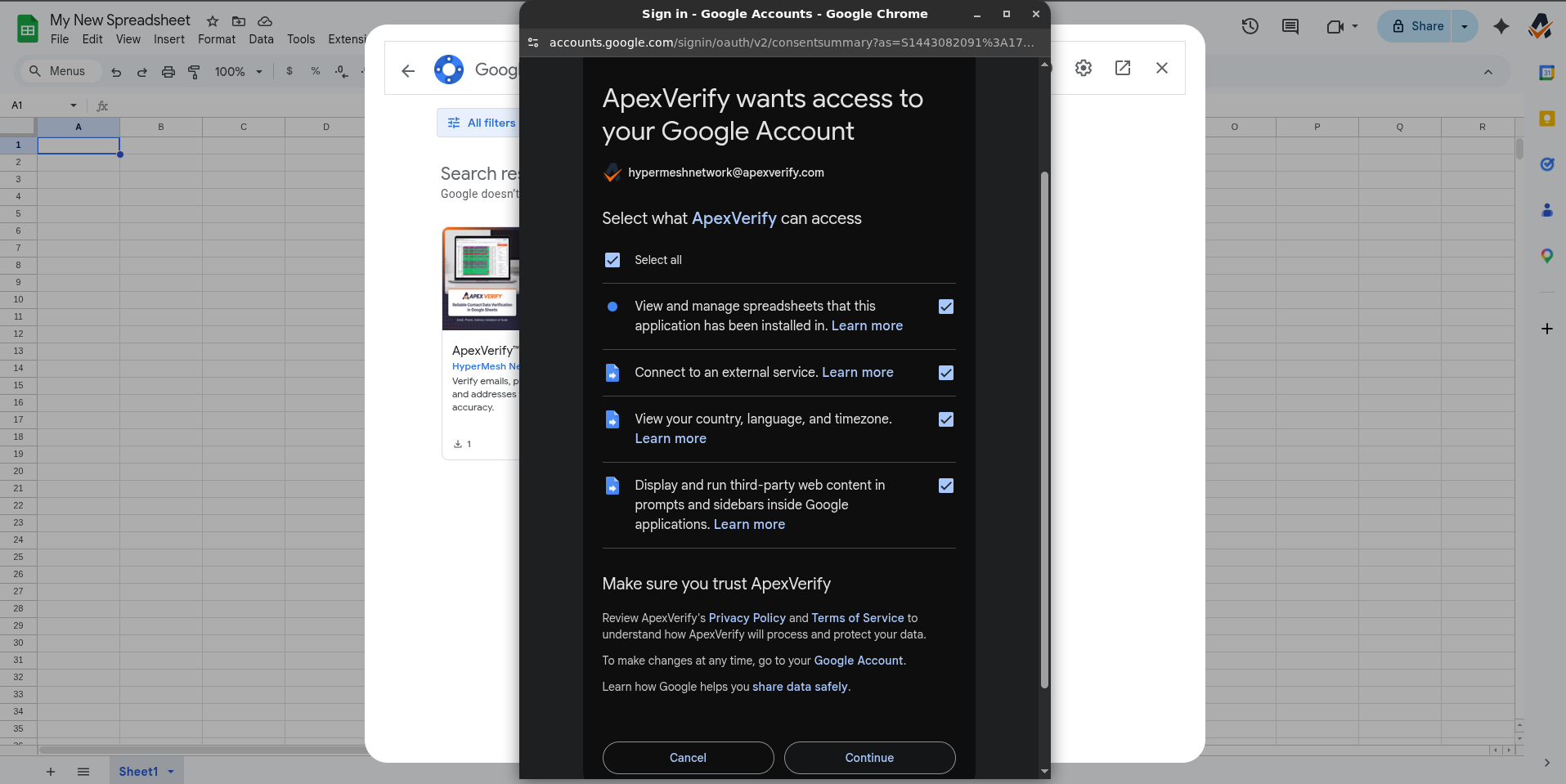 Grant required authorizations to the ApexVerify add-on