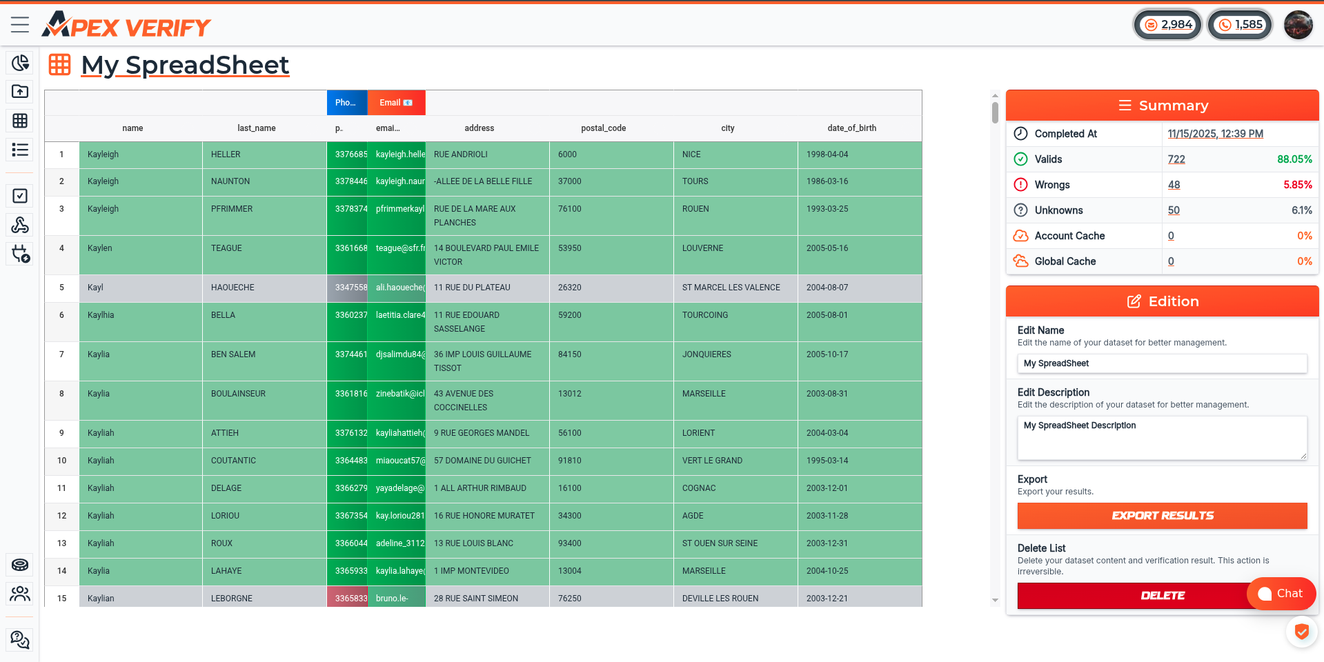 Export verification results