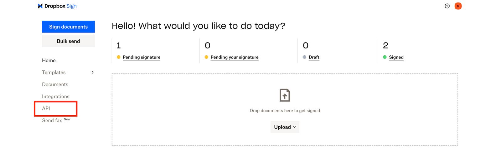 Sign account API tab