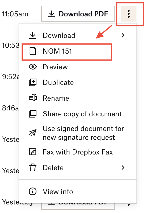 Image of NOM 151 cert option in account UI