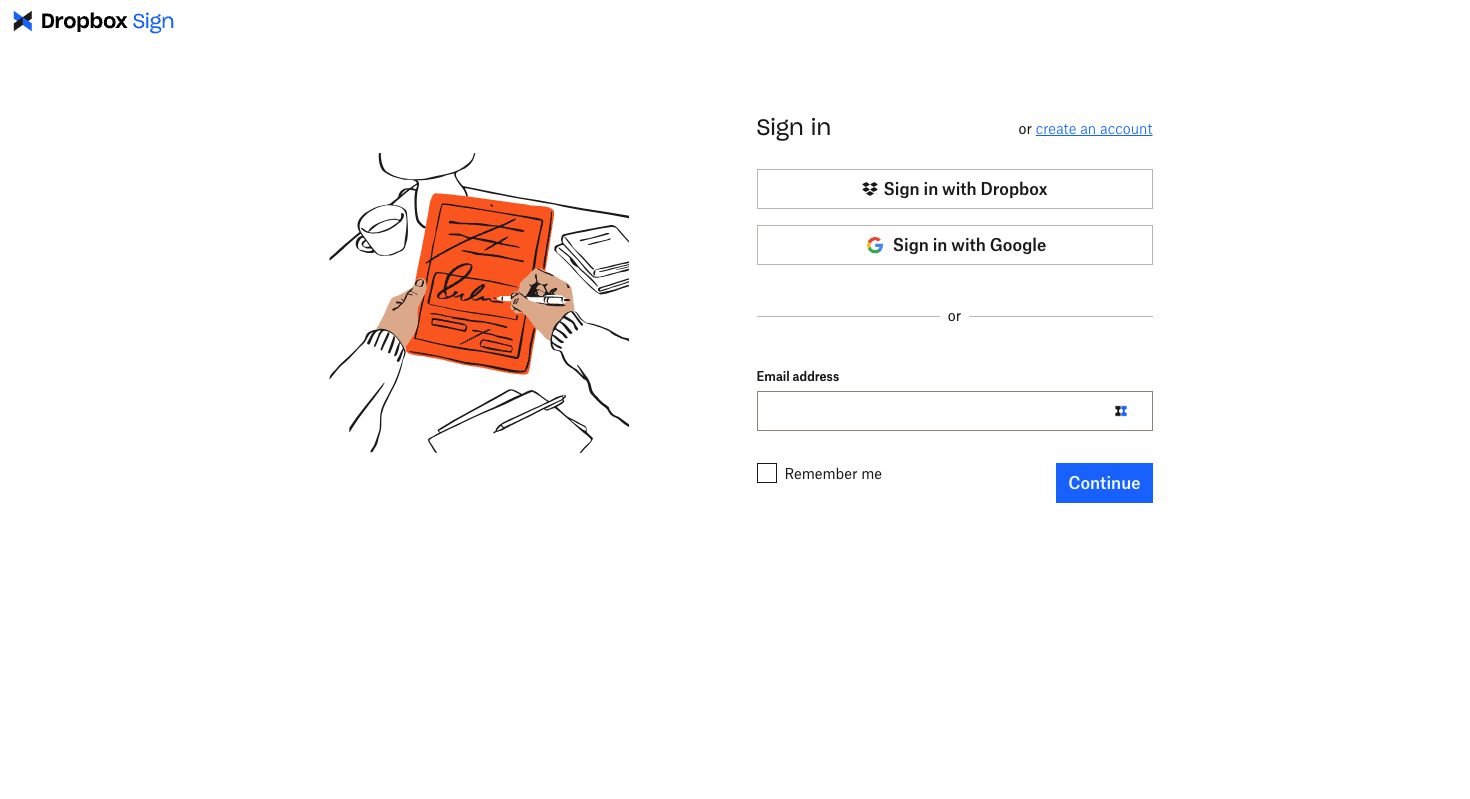 Image of Dropbox Sign login page
