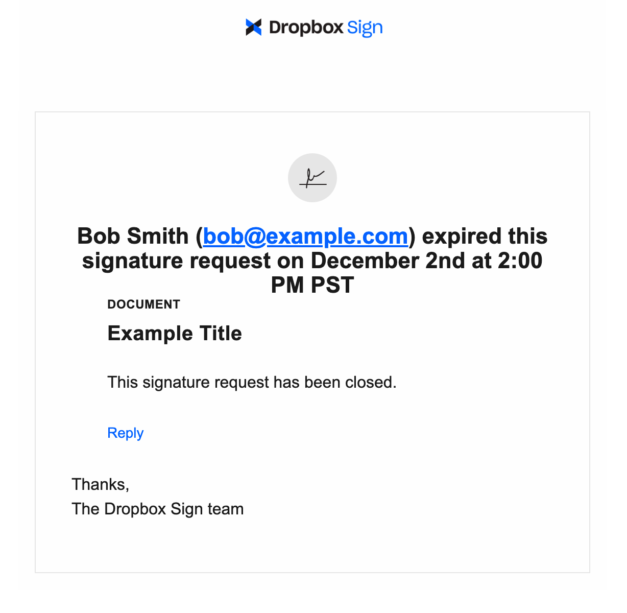 Screenshot of Signature Request Expired Email