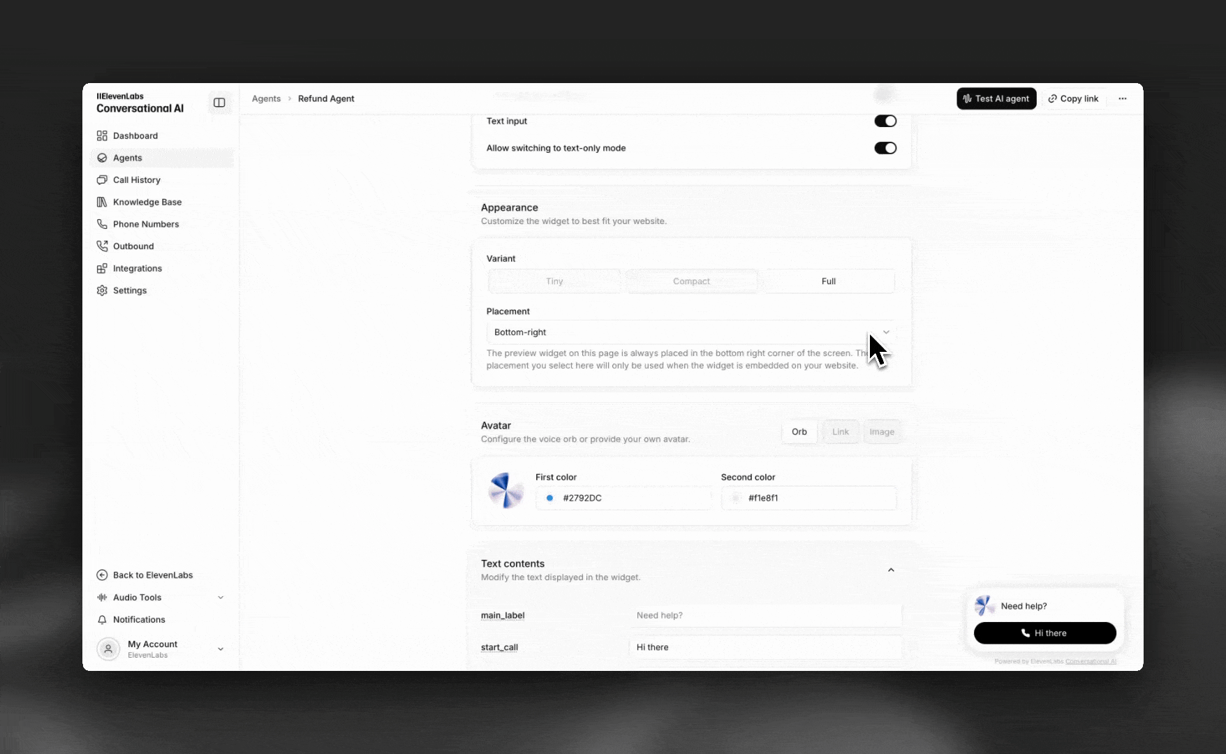 Widget appearance