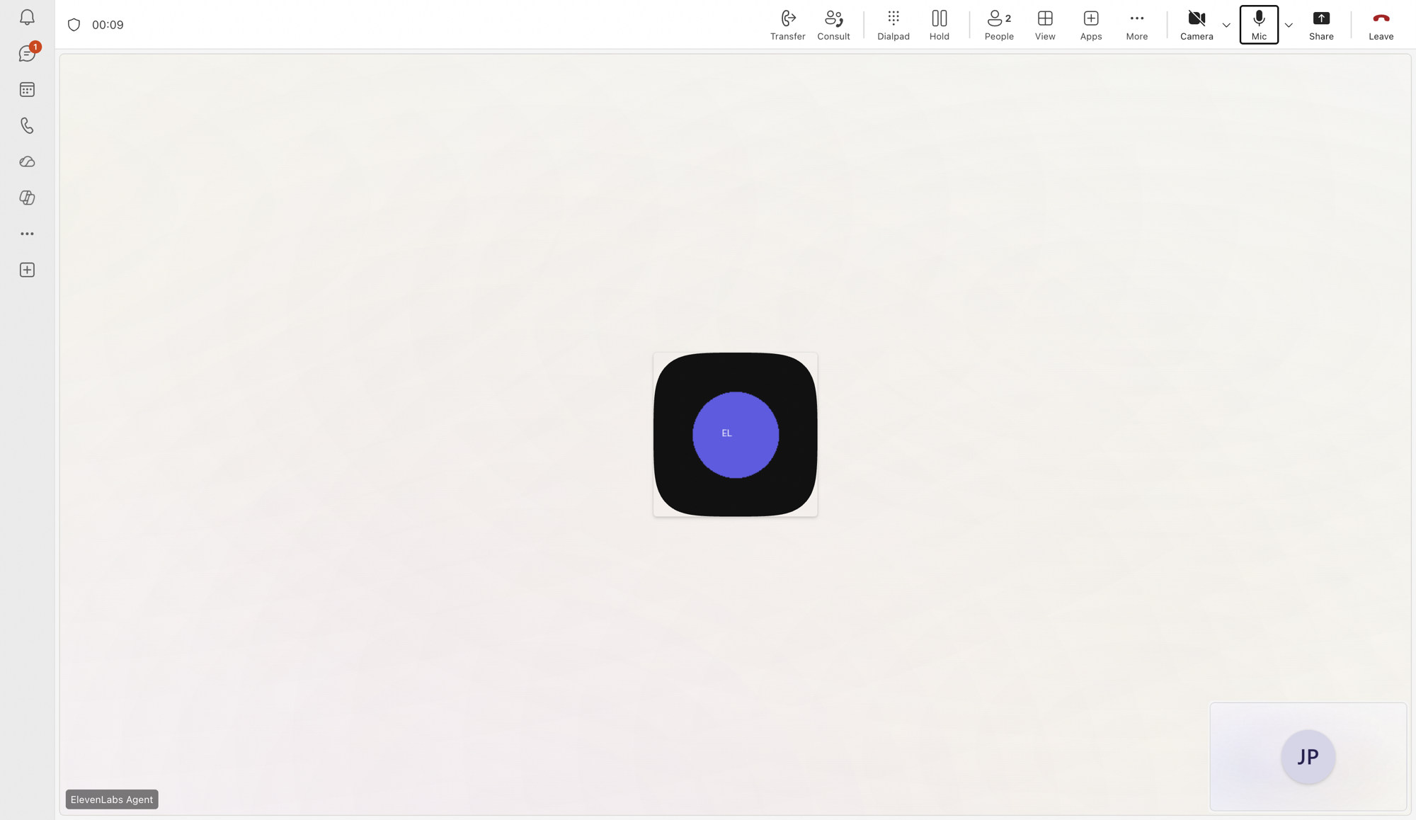 An active Teams call with the ElevenLabs agent
bot