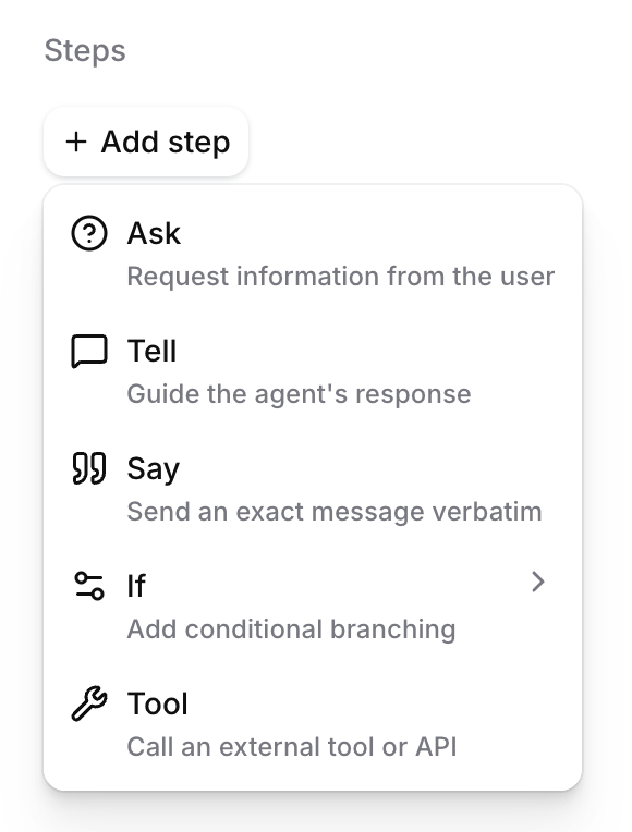 Structured procedure step type
menu