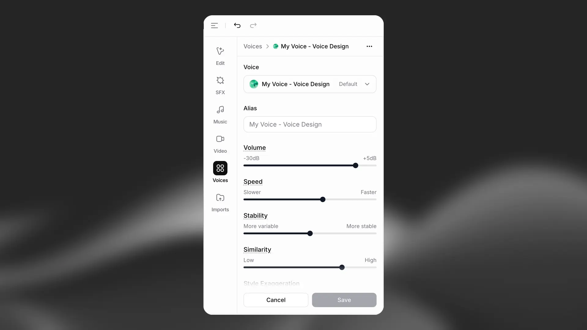 Studio voice settings