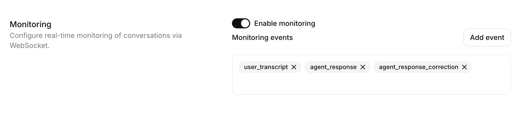 Botão de monitoramento nas configurações do agente