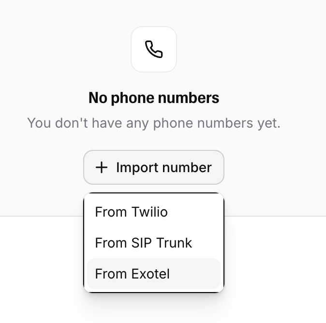 ElevenAgents: Import number dropdown with From Exotel
selected