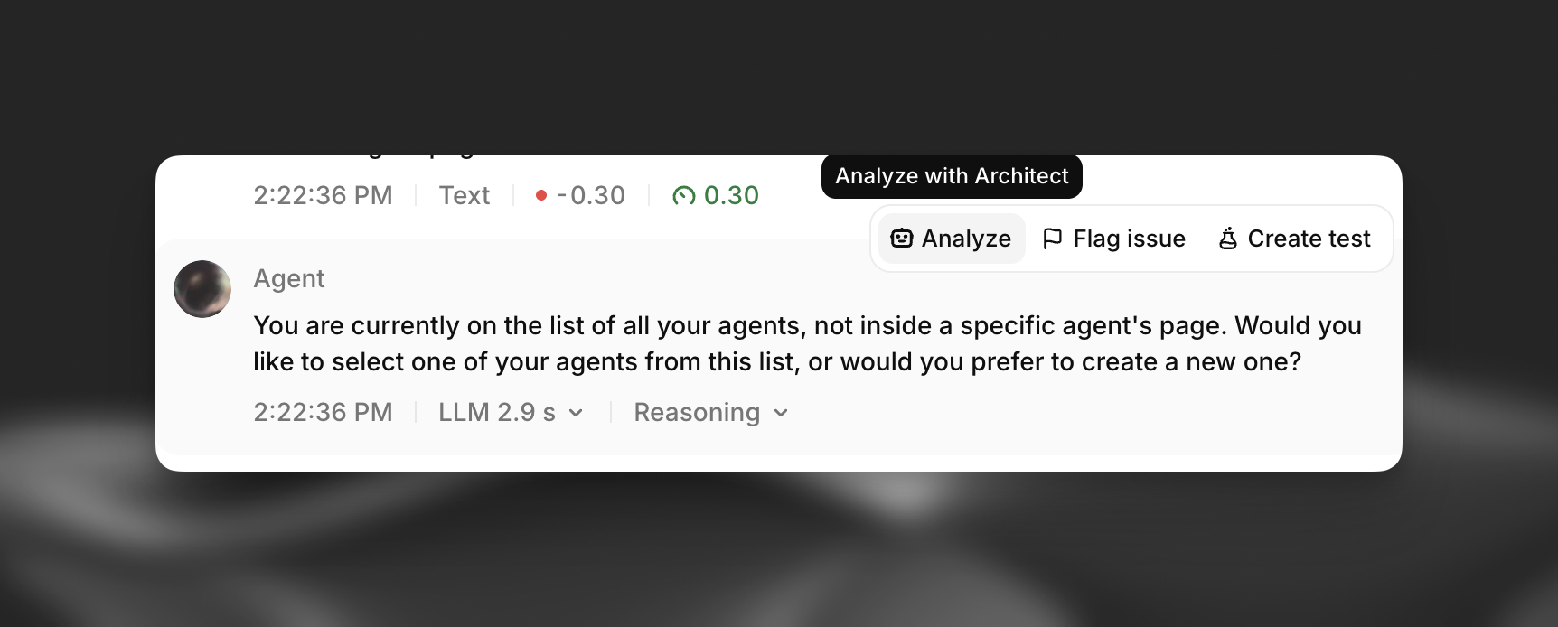 Analyze on an agent message