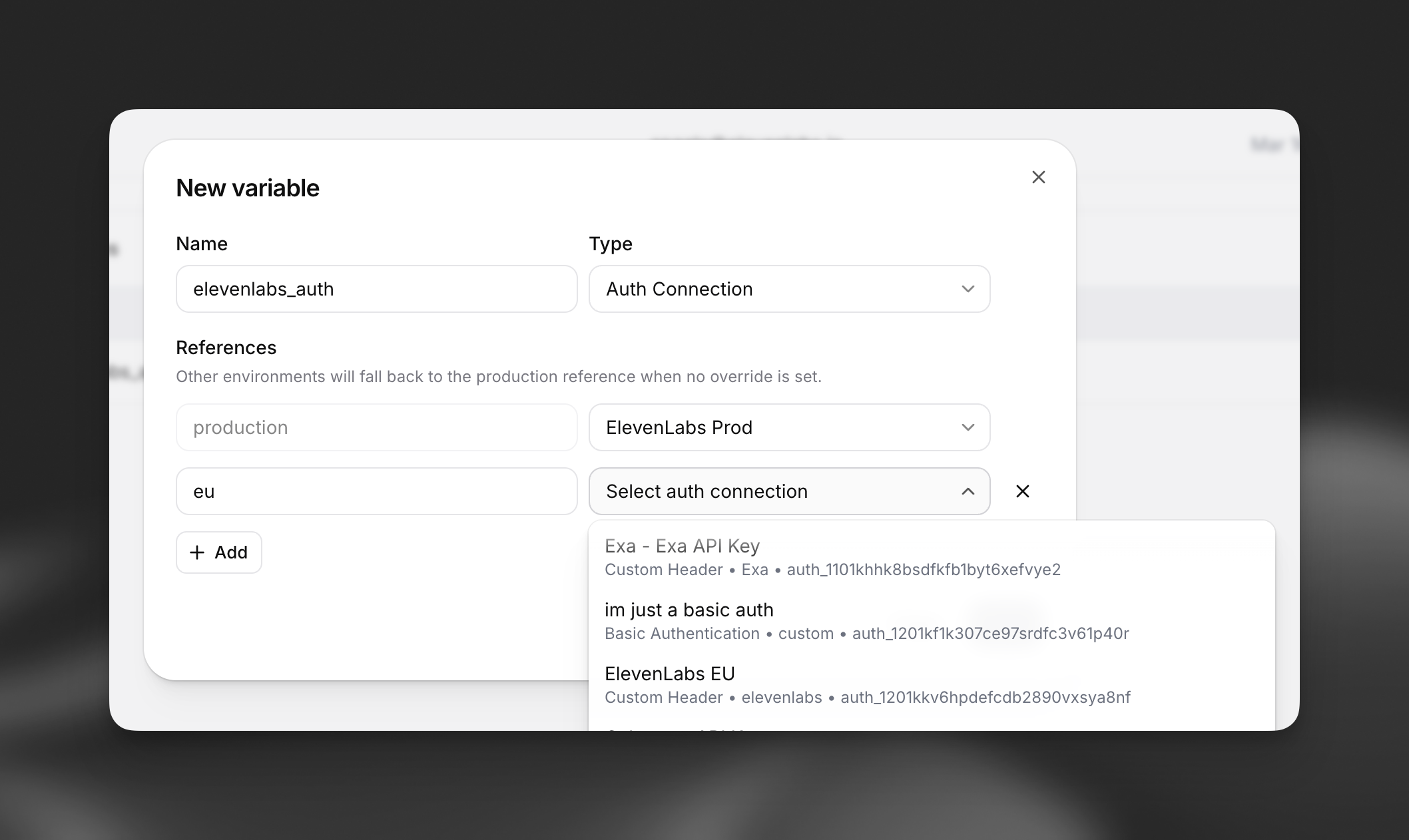 Environment variable auth connection