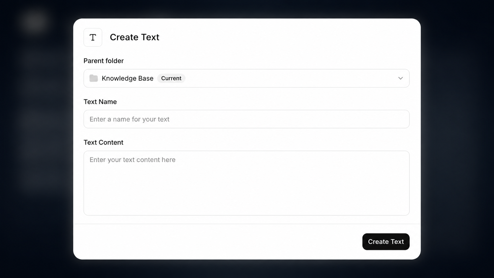 Text input interface where users can name and add custom content