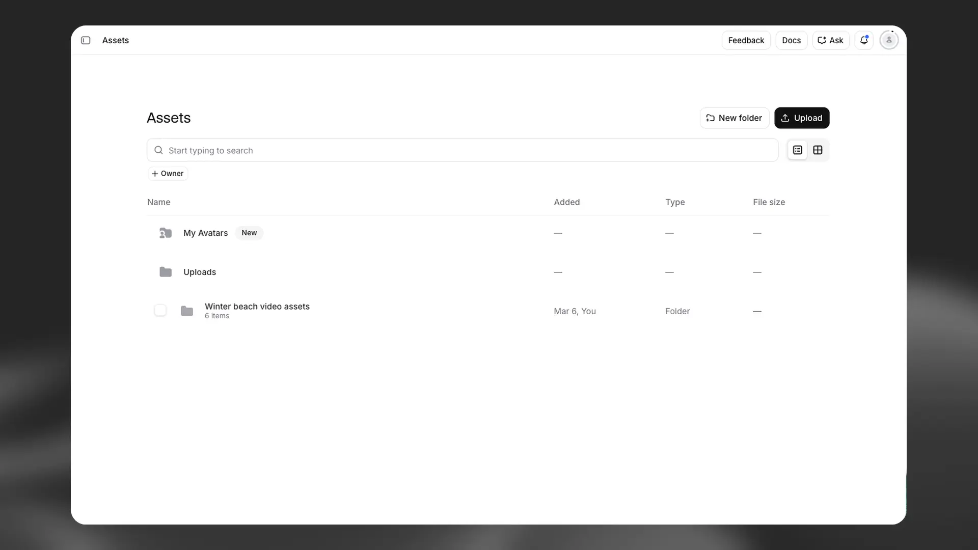 Assets interface