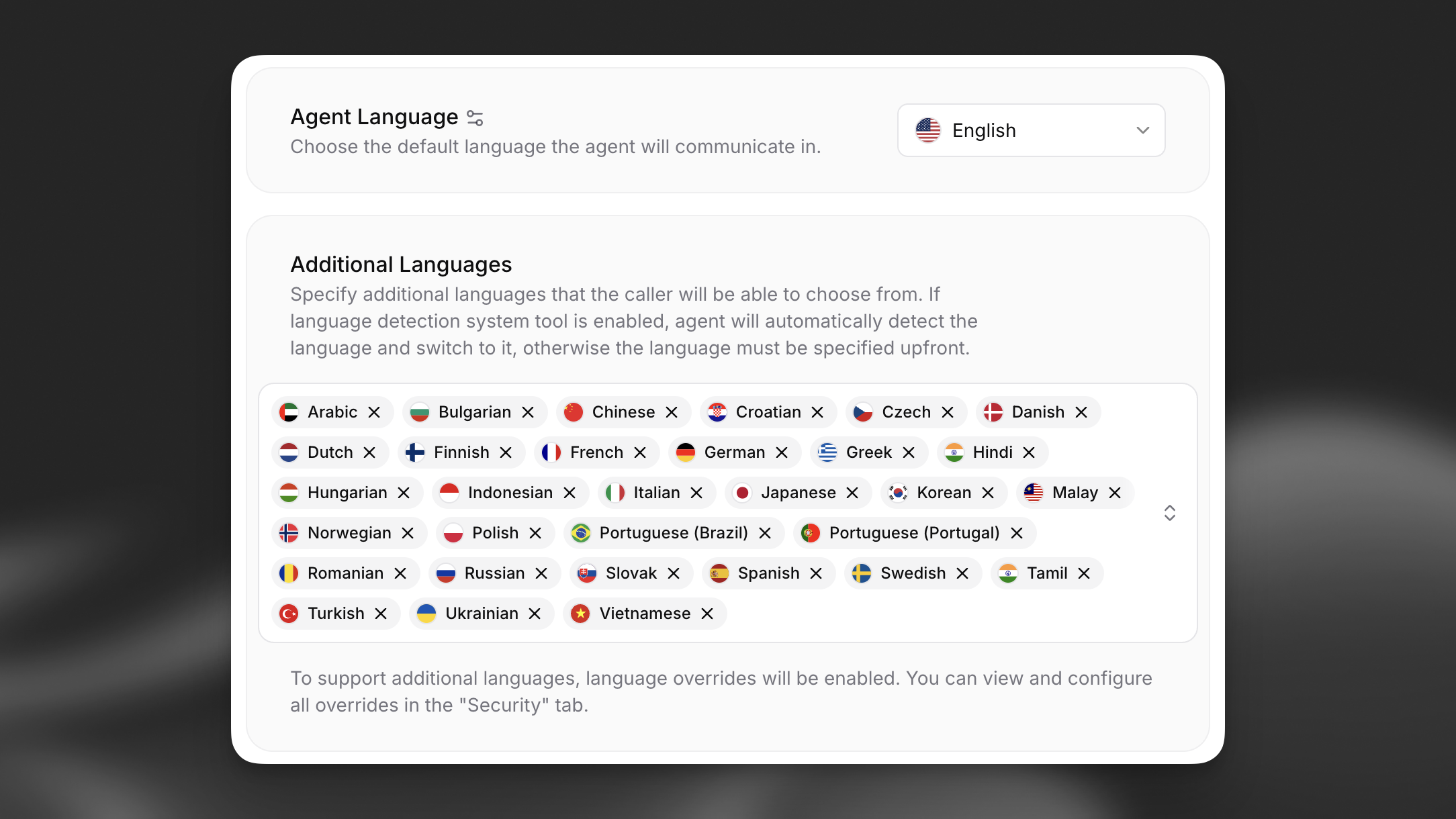 Langues de l’agent