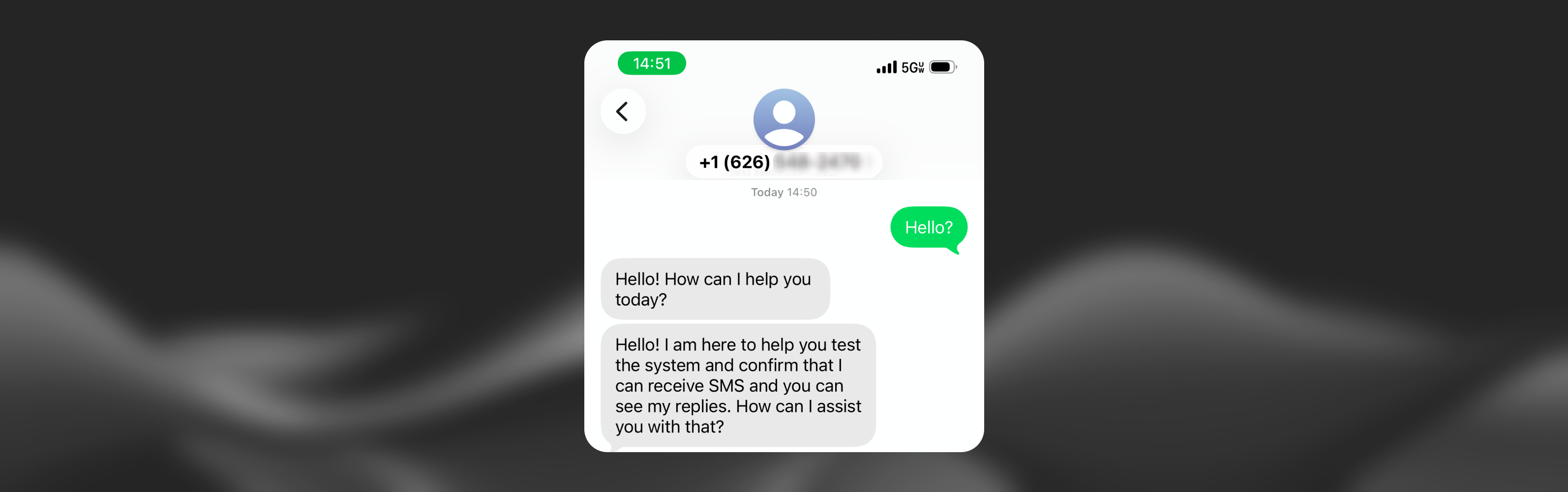 SMS conversation between a user and an ElevenLabs
agent
