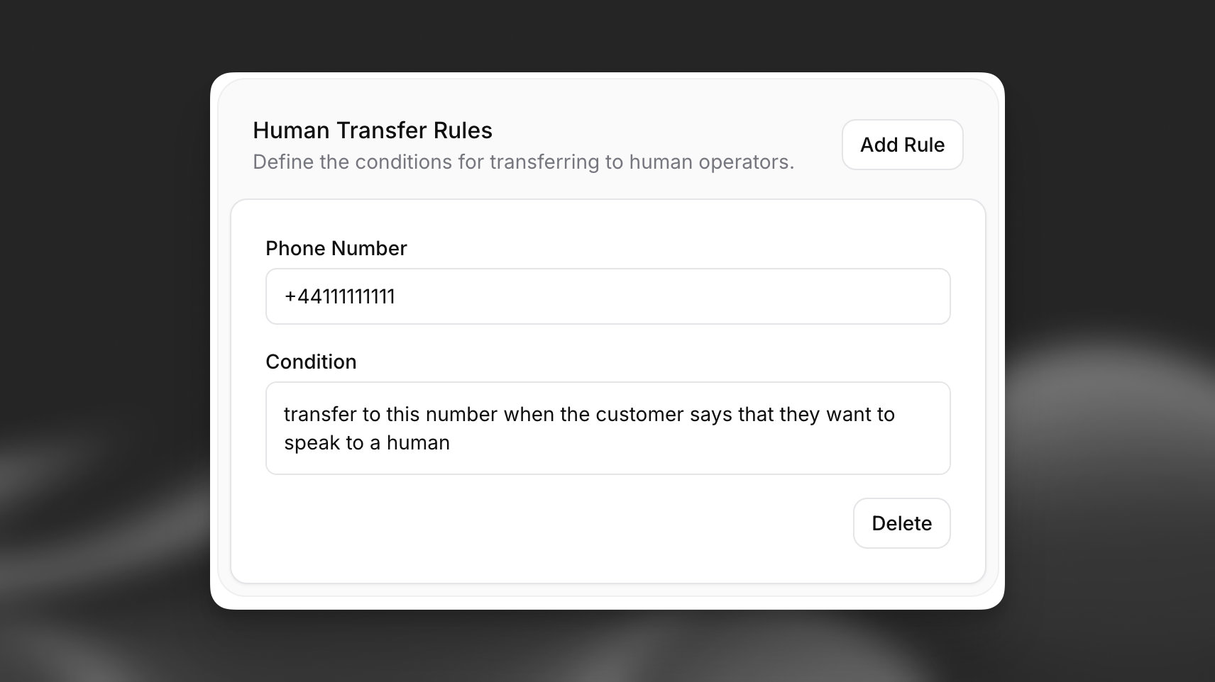 Configuración de reglas de transferencia a una persona
