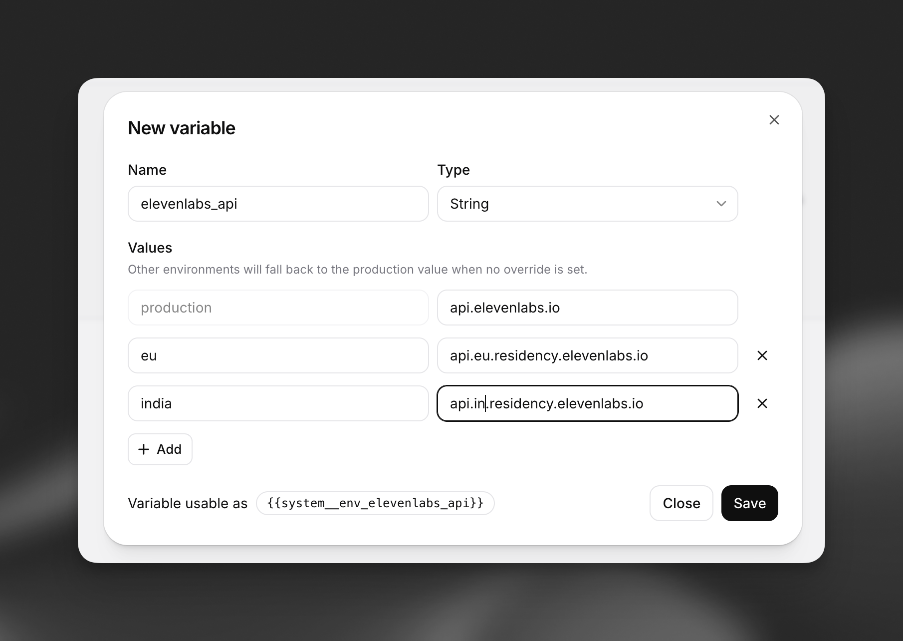 Create variable