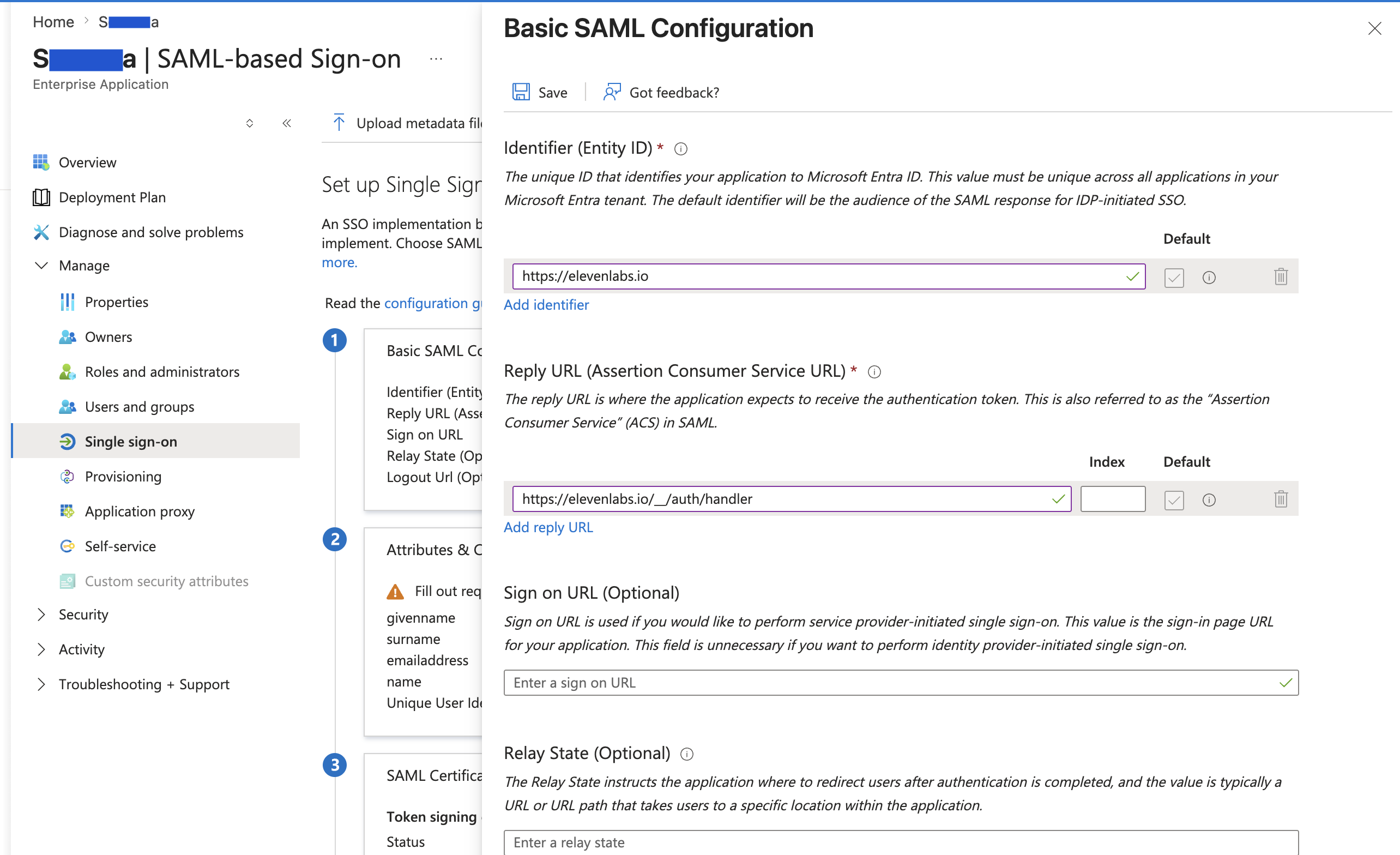 Microsoft Entra Basic SAML Configuration with Identifier and Reply URL