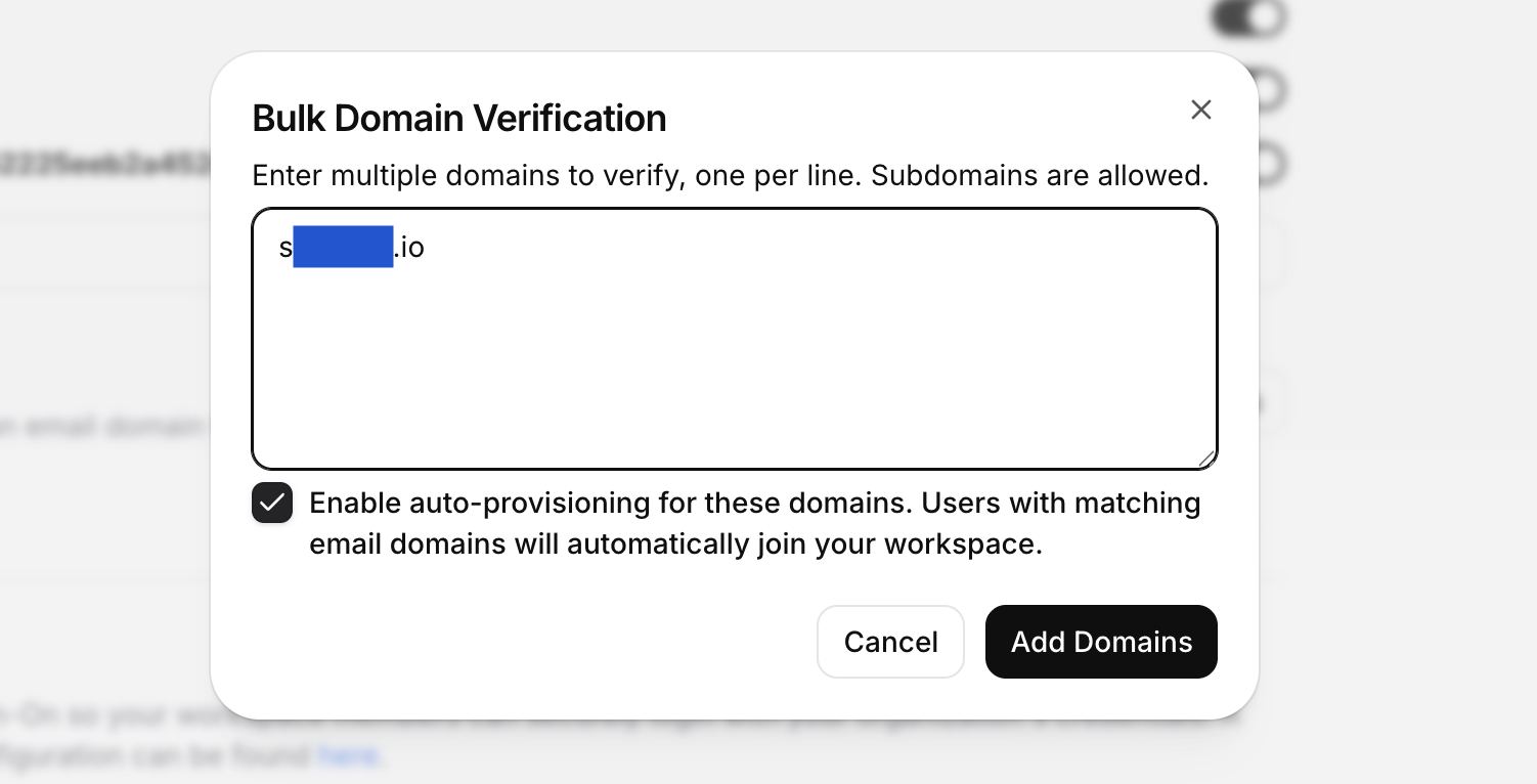 ElevenLabs bulk domain verification dialog