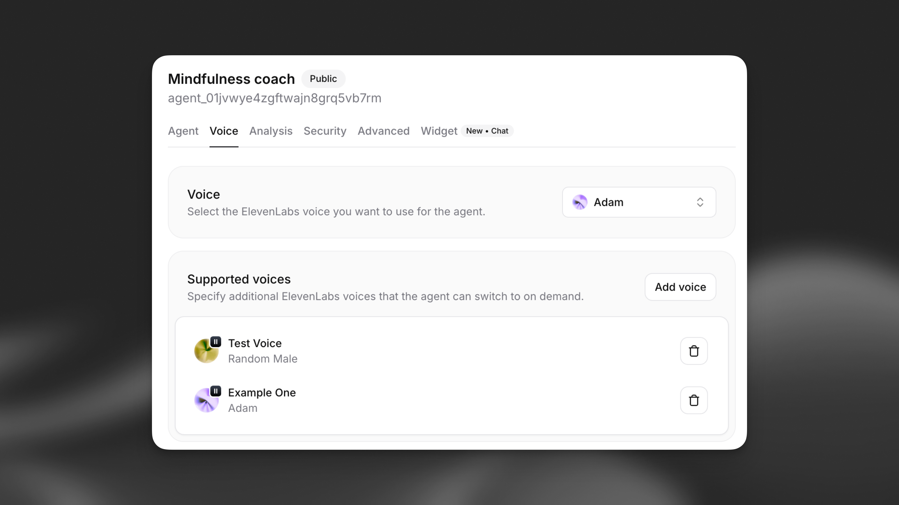 Interface de configuração de várias vozes